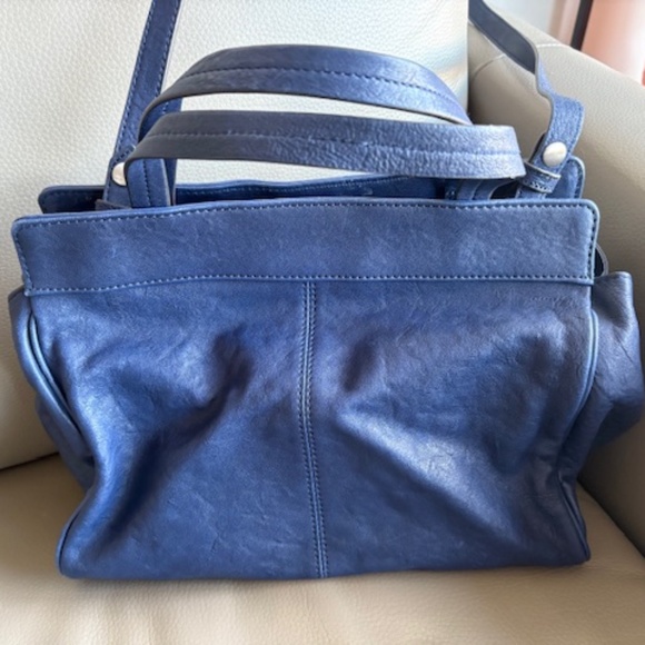 AIMEE KESTENBERG leather satchel purse navy blue medium sz like new - Picture 6 of 16